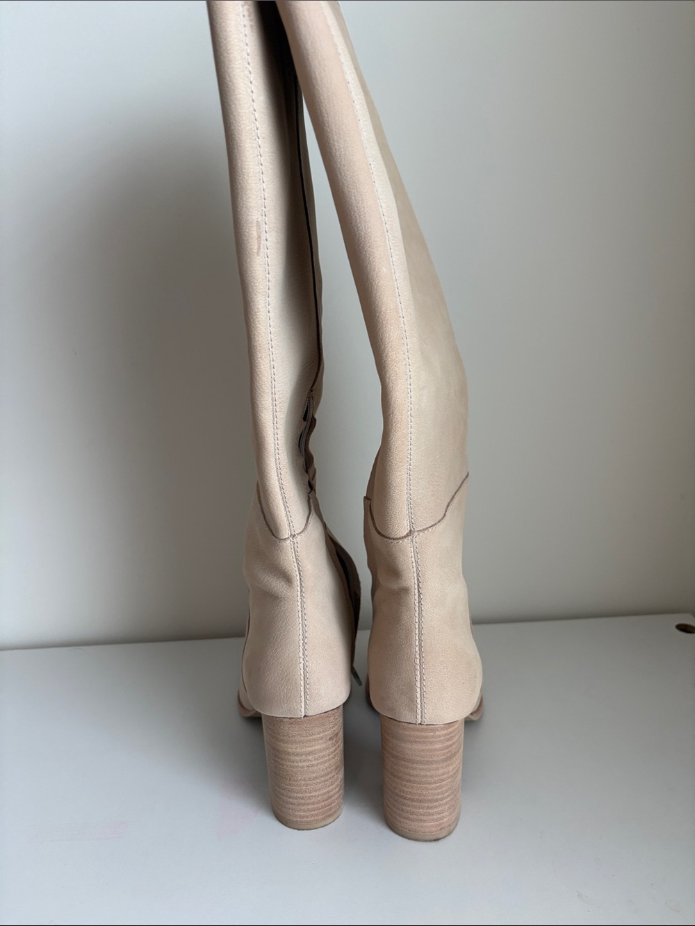 Dolce Vita Beige Knee-High Block Heel Boots - Picture 2 of 4